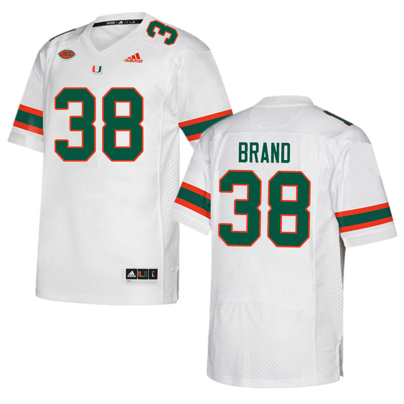 Adidas Miami Hurricanes #38 Robert Brand College Football Jerseys Sale-White